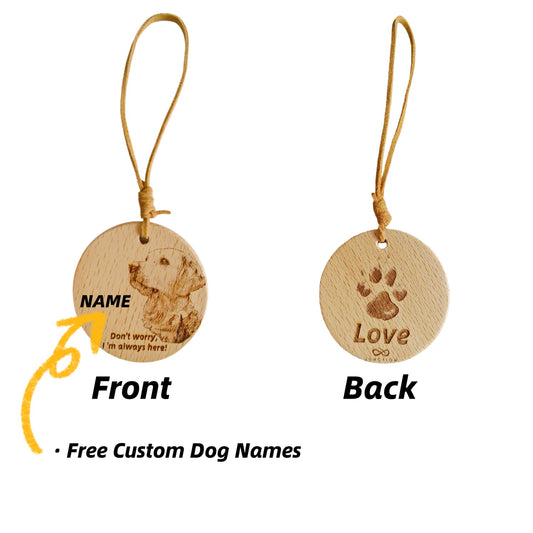 PersonalizedGolden Retriever love wood pendant with custom dog name engraving.