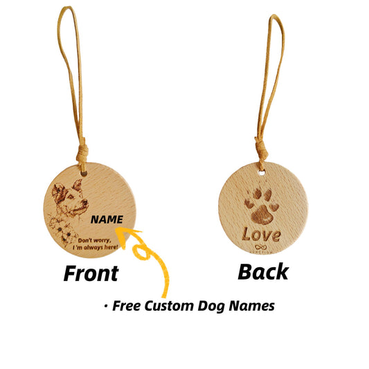 Personalized Jack Russell Terrier love wood pendant with custom dog name engraving.