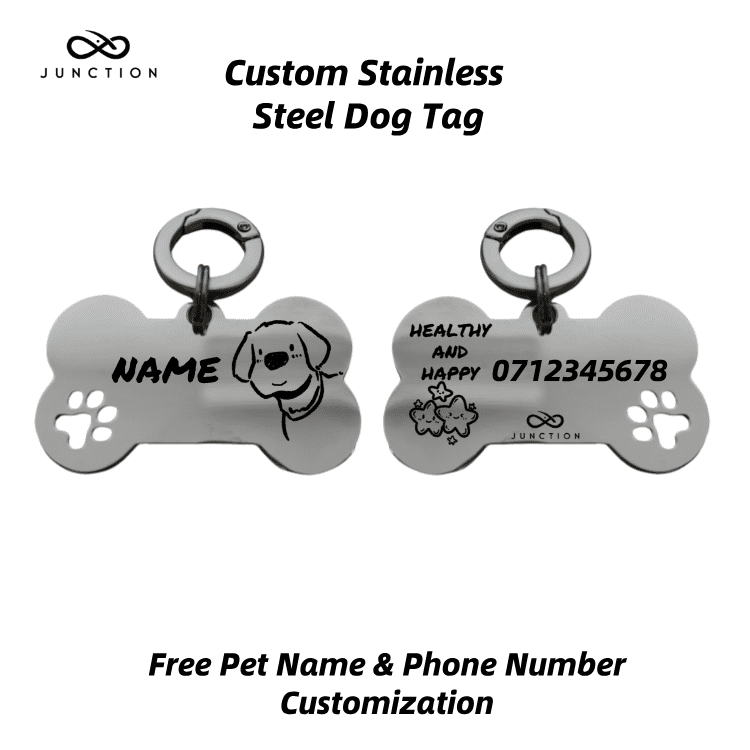 "Healthy & Happy" Personalized Engraved Stainless Steel Dog ID Tag