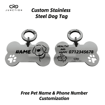 "Healthy & Happy" Personalized Engraved Stainless Steel Dog ID Tag