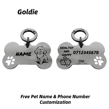 "Healthy & Happy" Personalized Engraved Stainless Steel Dog ID Tag