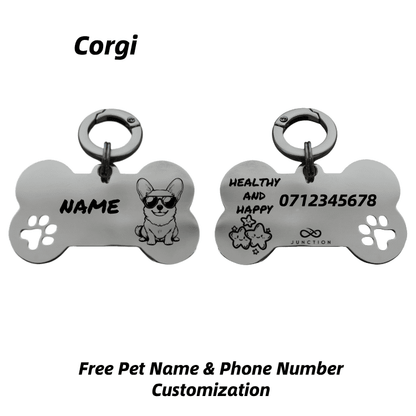 "Healthy & Happy" Personalized Engraved Stainless Steel Dog ID Tag