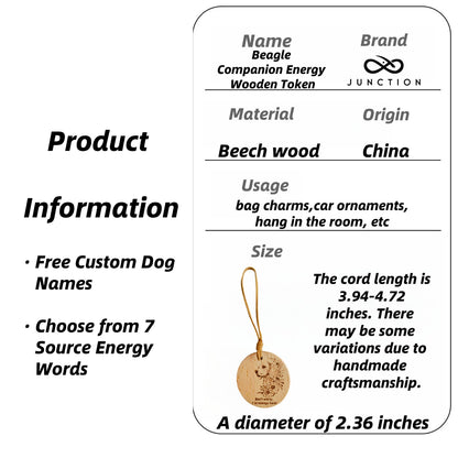 Gift for Beagle Owners -  Companion Energy Wooden Token | Home Decoration, Car Hang, Bag Charm