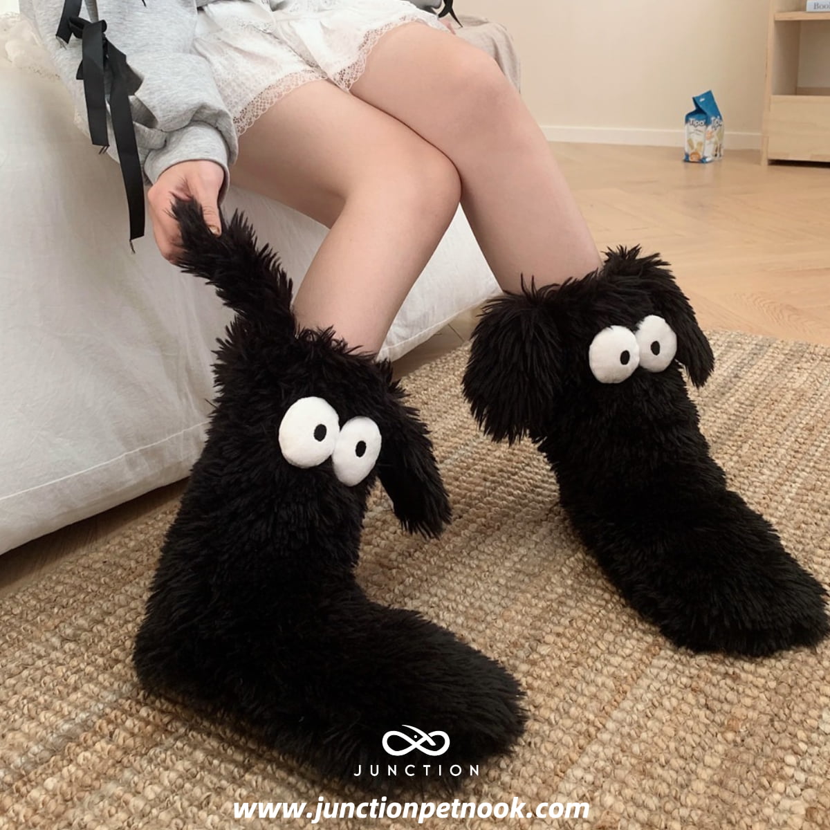 Black-Dog Slipper Socks Machine Washable Slippers 