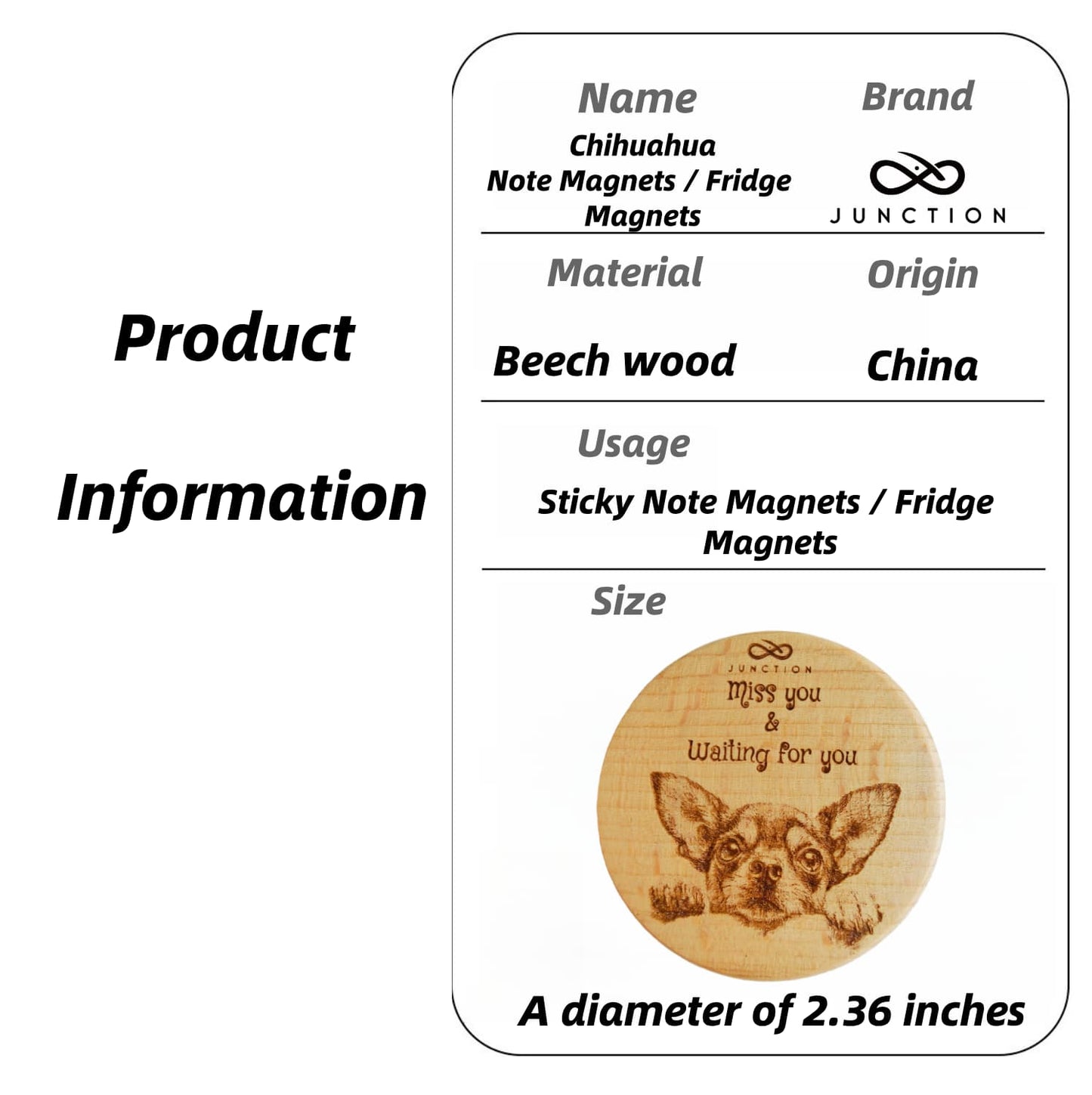 Chihuahua miss you-artisanal-beechwood-pet-fridge-magnet-and-memo-holder-eco-conscious-gift-for-pet-owners