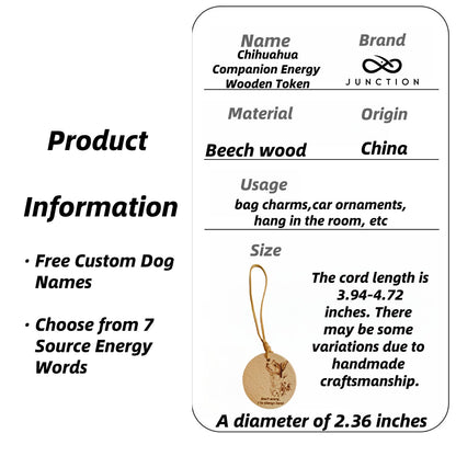  Natural wood grain detail and plastic-free packaging for the Chihuahua love pendant.