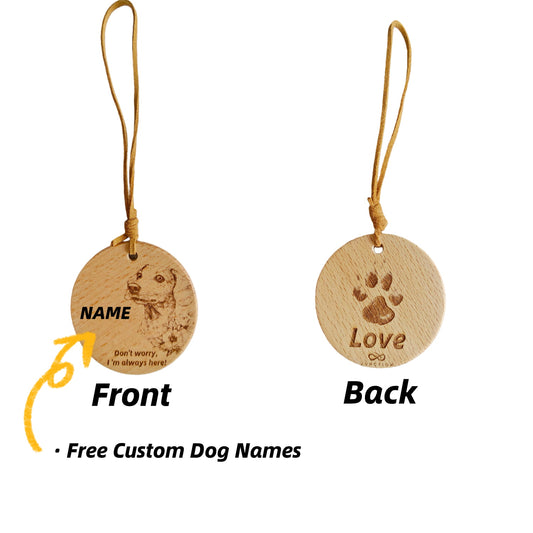 Personalized Dachshund love wood pendant with custom dog name engraving.