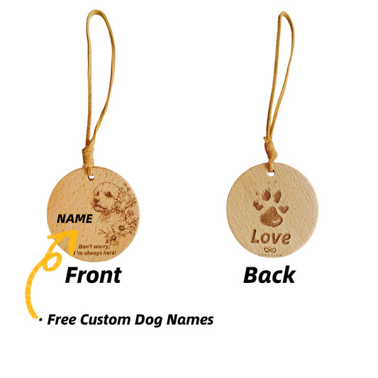 Personalized Poodle love wood pendant with custom dog name engraving.