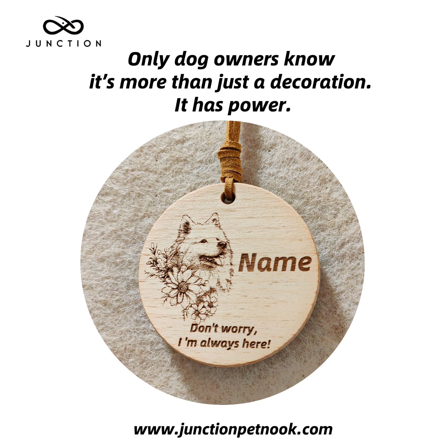 Samoyed Companion Energy Wooden Pendant for dog lovers.