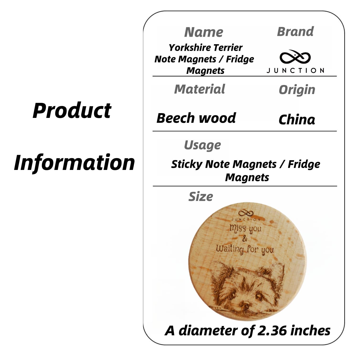 Yorkshire Terrier miss you-artisanal-beechwood-pet-fridge-magnet-and-memo-holder-eco-conscious-gift-for-pet-owners