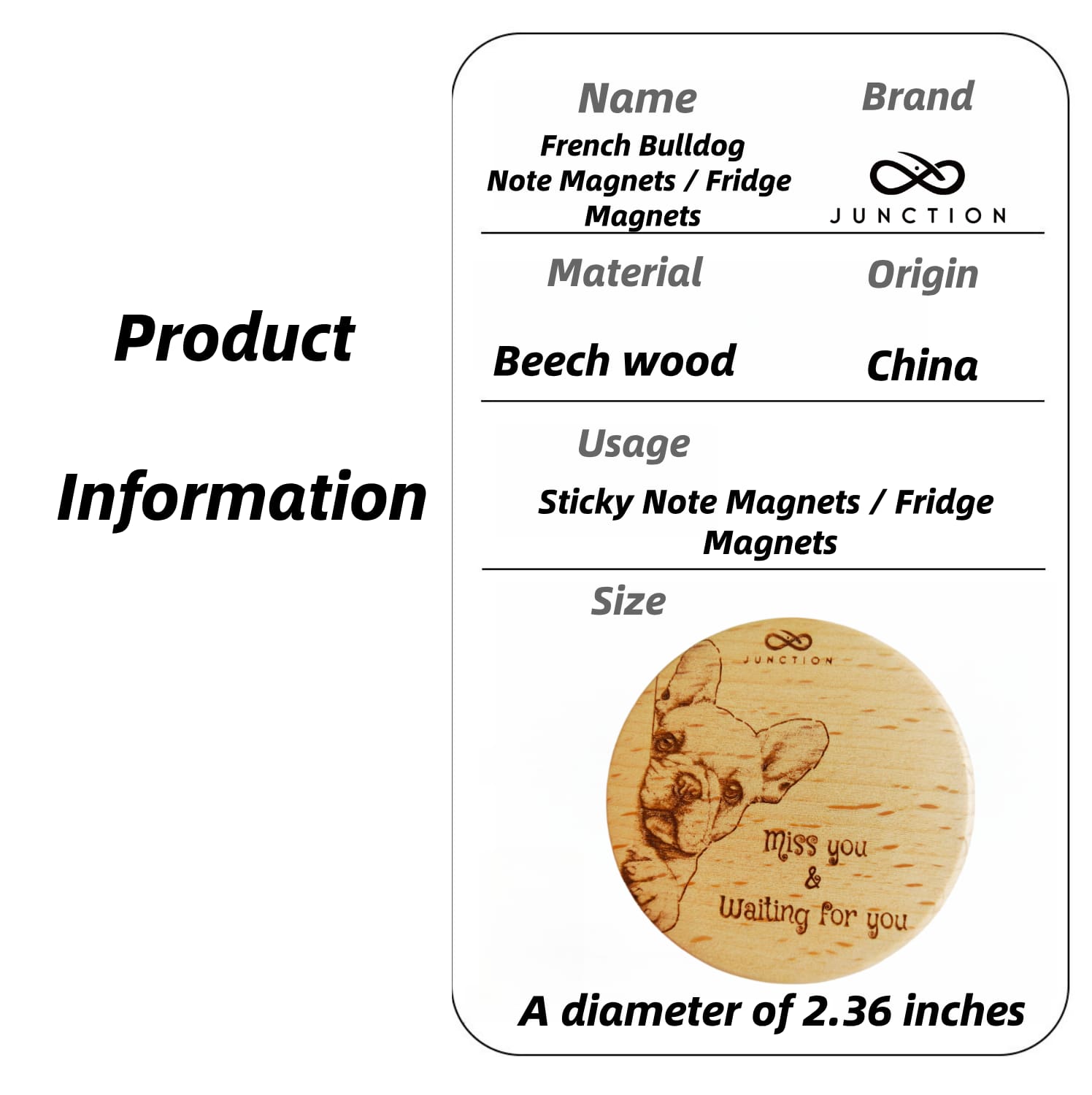 French Bulldog miss you-artisanal-beechwood-pet-fridge-magnet-and-memo-holder-eco-conscious-gift-for-pet-owners