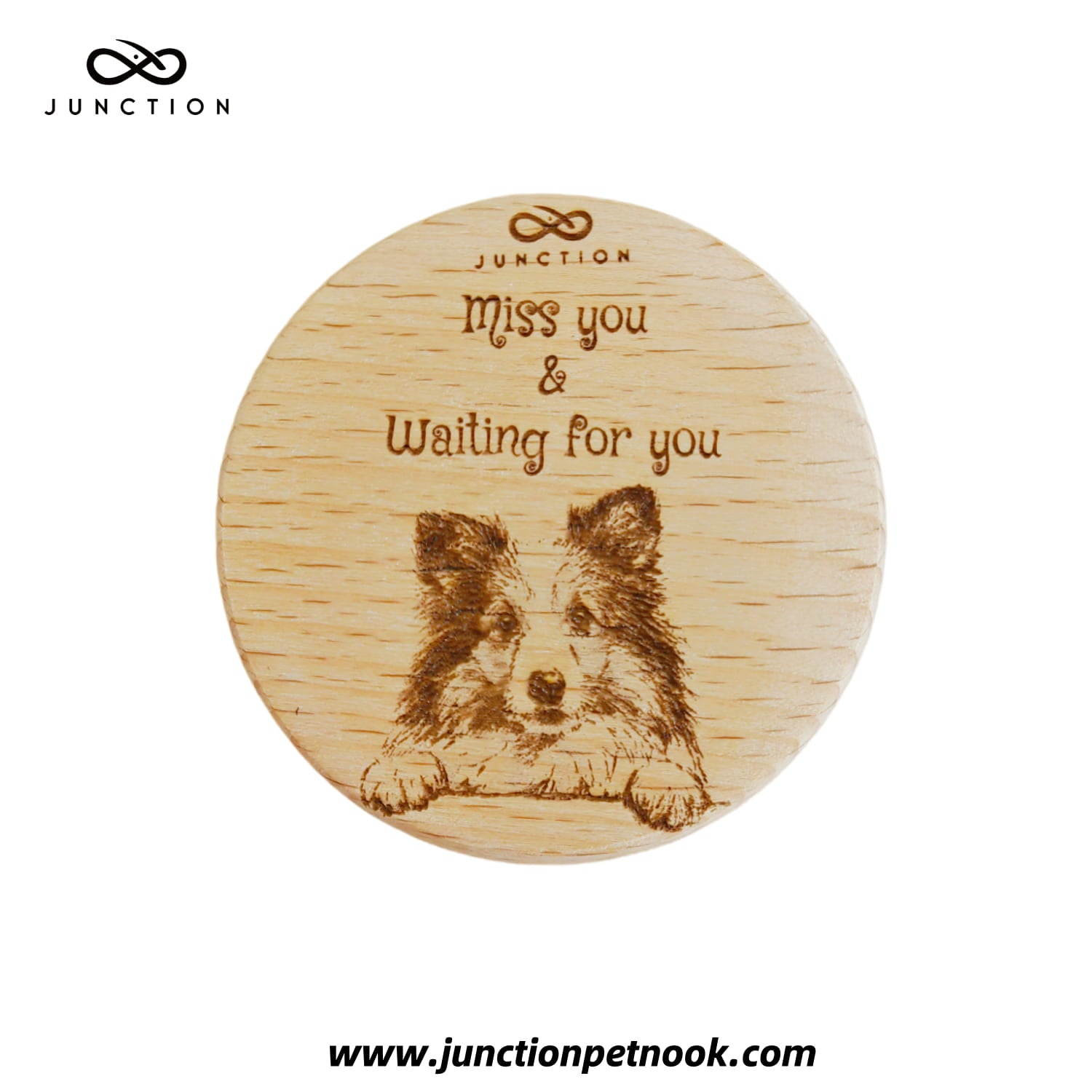 handmade-beechwood-pet-refrigerator-magnet-eco-friendly-note-holder-gift-for-pet-lovers-"Miss You & Waiting" Rough Collie