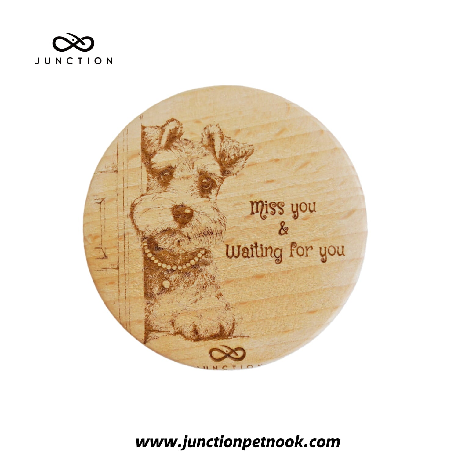 handmade-beechwood-pet-refrigerator-magnet-eco-friendly-note-holder-gift-for-pet-lovers-"Miss You & Waiting" Schnauzer