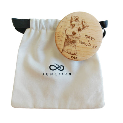 sustainable-pet-accessories-handcrafted-wood-fridge-magnet-eco-memorial-gift-"Miss You & Waiting" Schnauzer