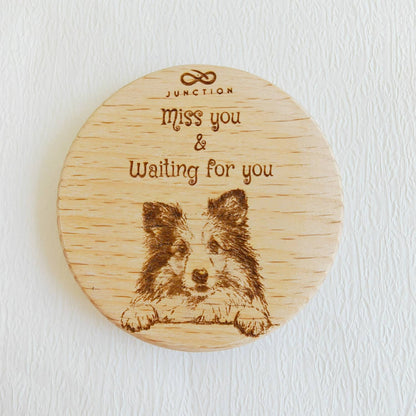 unique-gift-for-pet-parents-natural-wood-grain-magnet-add-joy-to-pet-space-"Miss You & Waiting" Rough Collie