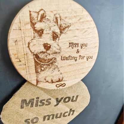 unique-gift-for-pet-parents-natural-wood-grain-magnet-add-joy-to-pet-space-"Miss You & Waiting" Schnauzer